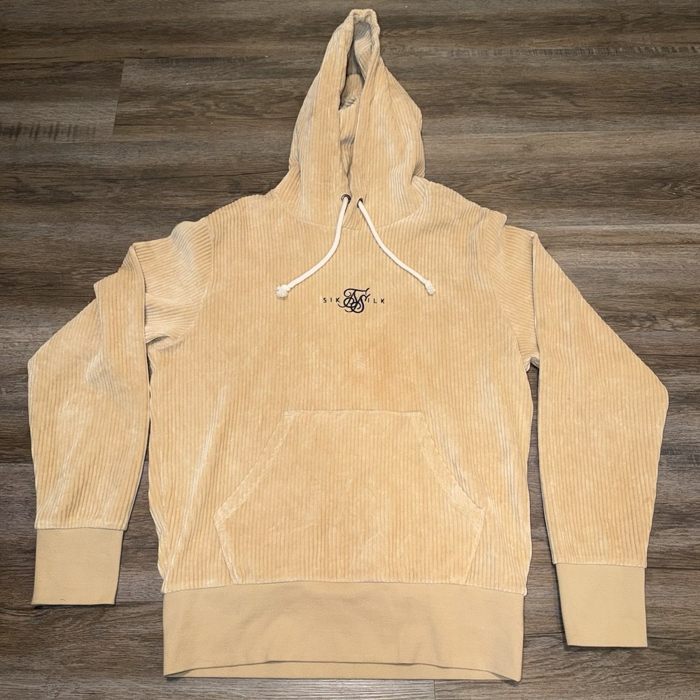 Siksilk Allure Corduroy Mens Medium Pullover Hoodie Sweater Jumper Beige